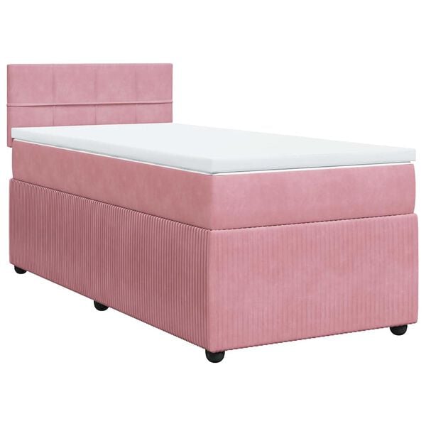 vidaXL Boxspring met matras fluweel roze 90x200 cm