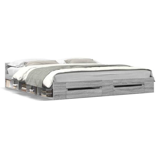 vidaXL Bedframe met lades bewerkt hout grijs sonoma eiken 200x200 cm