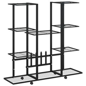 vidaXL Bloemenstandaard met wielen 94,5x24,5x91,5 cm ijzer zwart