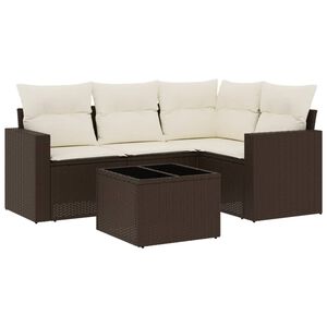 vidaXL 5-delige Loungeset met kussens poly rattan bruin