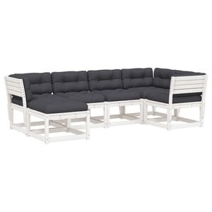 vidaXL 6-delige Loungeset met kussens massief grenenhout wit