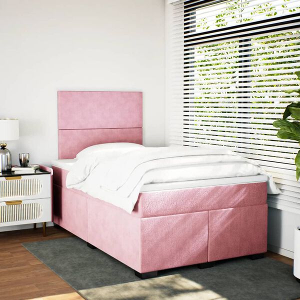 vidaXL Boxspring met matras fluweel roze 120x200 cm