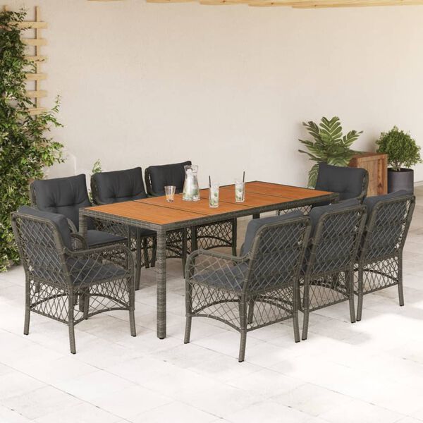 vidaXL 9-delige Tuinset met kussens poly rattan grijs