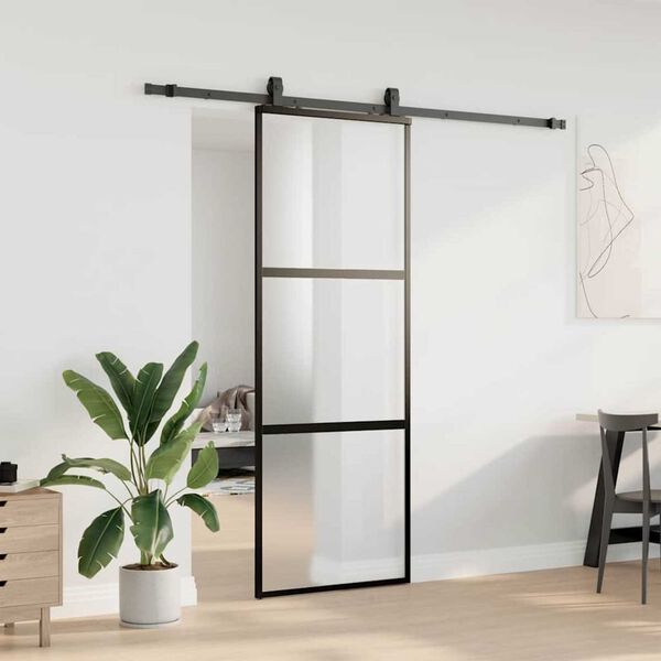 vidaXL Schuifdeur met beslagset 76x205 cm gehard glas zwart