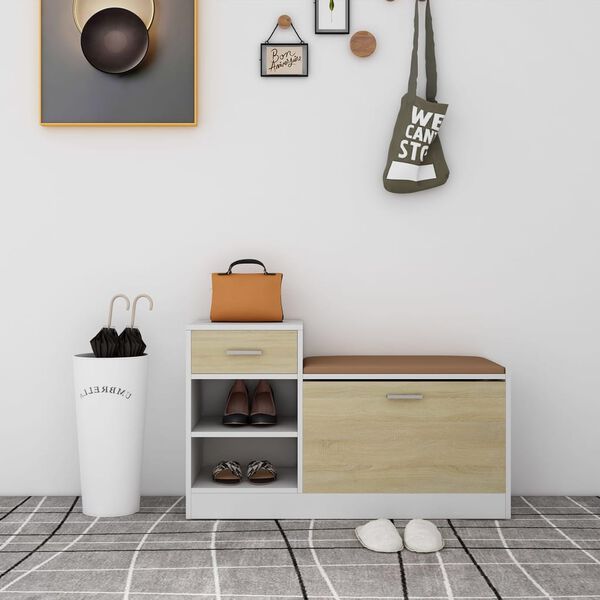 vidaXL Schoenenbank 94,5x31x57 cm bewerkt hout wit sonoma eikenkleurig