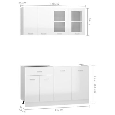 vidaXL 4-delige Keukenkastenset spaanplaat hoogglans wit