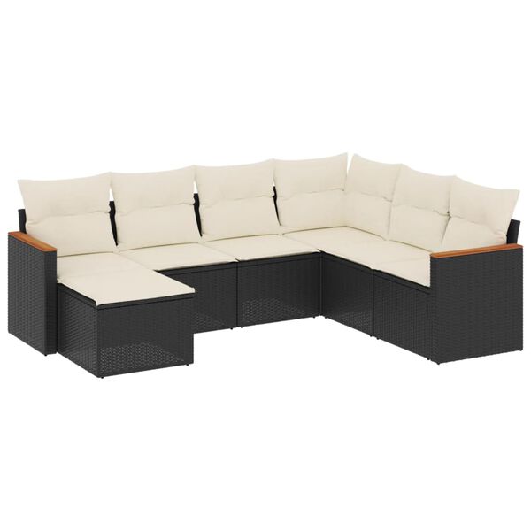 vidaXL 7-delige Loungeset met kussens poly rattan zwart