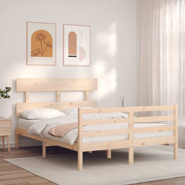 vidaXL Bedframe met hoofdbord massief hout 140x190 cm