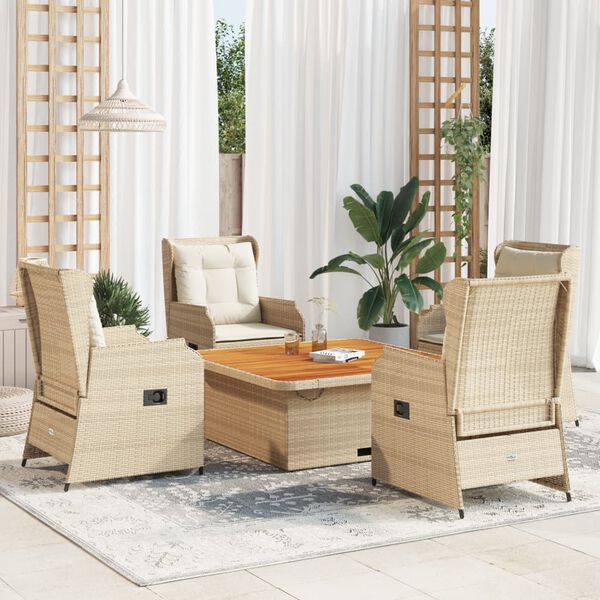 vidaXL 5-delige Loungeset met kussens poly rattan beige