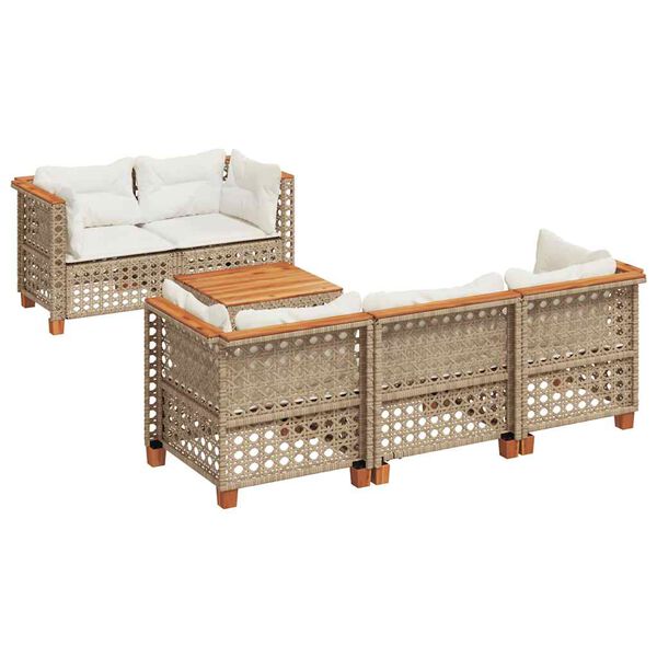 vidaXL 6-delige Loungeset met kussens poly rattan beige