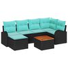 vidaXL Tuinbankenset 7 st Zwart en Turquoise poly rattan