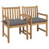 vidaXL Tuinstoelen 2 st met grijze kussens massief teakhout