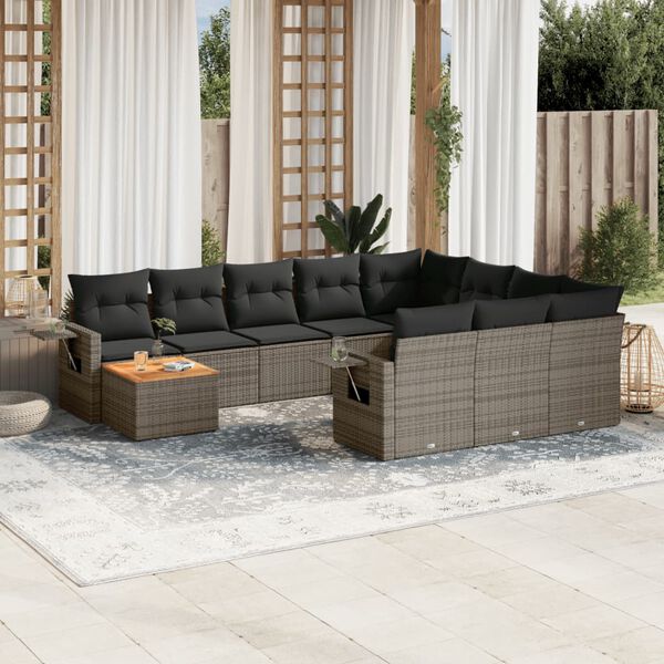 vidaXL 11-delige Loungeset met kussens poly rattan grijs