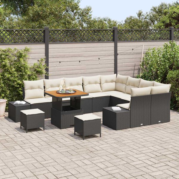 vidaXL Tuin Sofa Set met opslag 12 pcs Zwart Poly riet