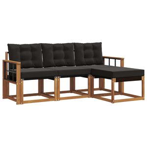 vidaXL Buiten bankenset met kussen 4 pcs Natuurlijk en Zwart