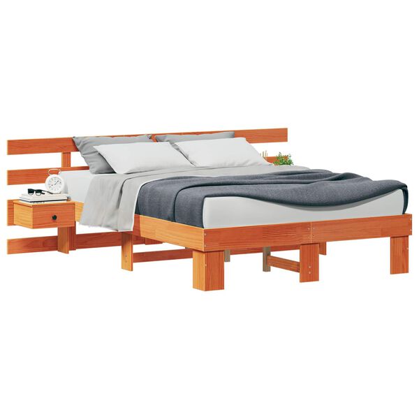 vidaXL Bedframe met hoofdeinde Bruin 135 x 190 cm Massief grenenhout