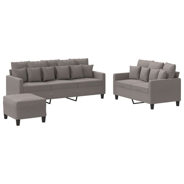 vidaXL 3-delige Loungeset met kussens stof taupe