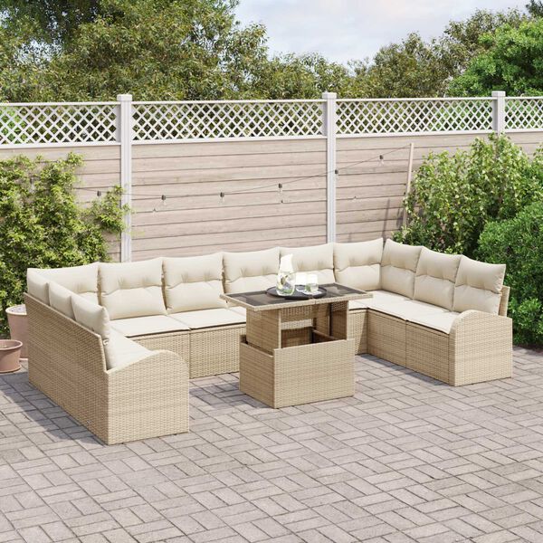 vidaXL Tuin Sofa Set met kussen met opslag 11 pcs Beige Poly riet