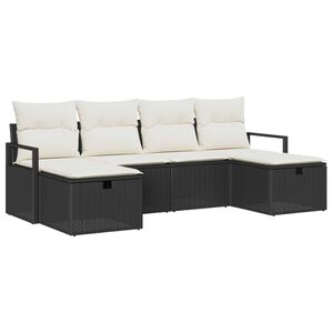 vidaXL Tuin Sofa Set met kussen met opslag 6 pcs Zwart Poly riet