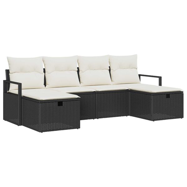 vidaXL Tuin Sofa Set met kussen met opslag 6 pcs Zwart Poly riet