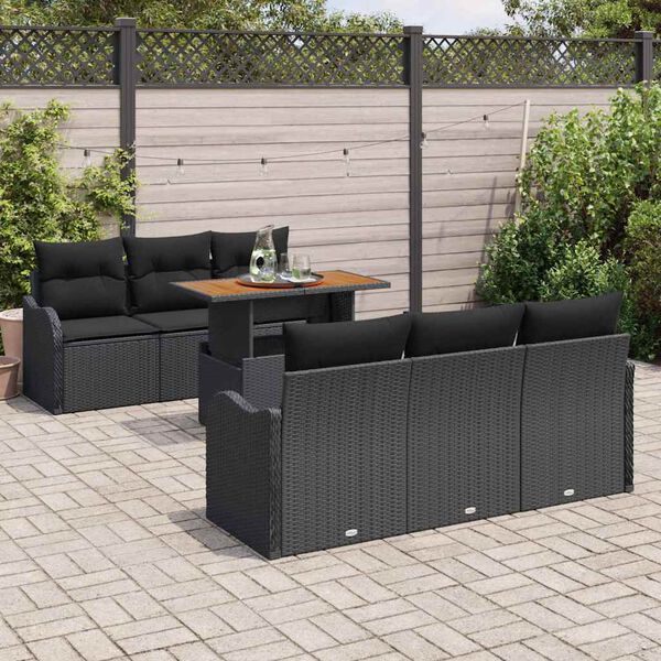 vidaXL Tuinbankenset met kussen 7 pcs Zwart poly rattan