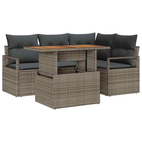 vidaXL Tuin Sofa Set met opslag 5 pcs Grijs Poly riet