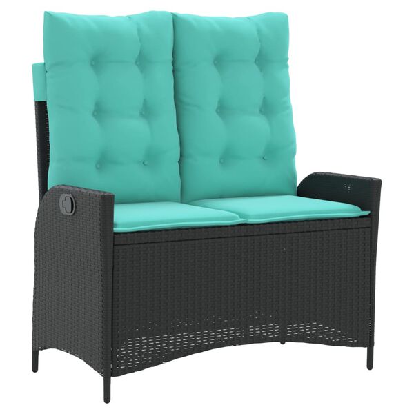 vidaXL Tuinbankje verstelbaar met kussens poly rattan zwart