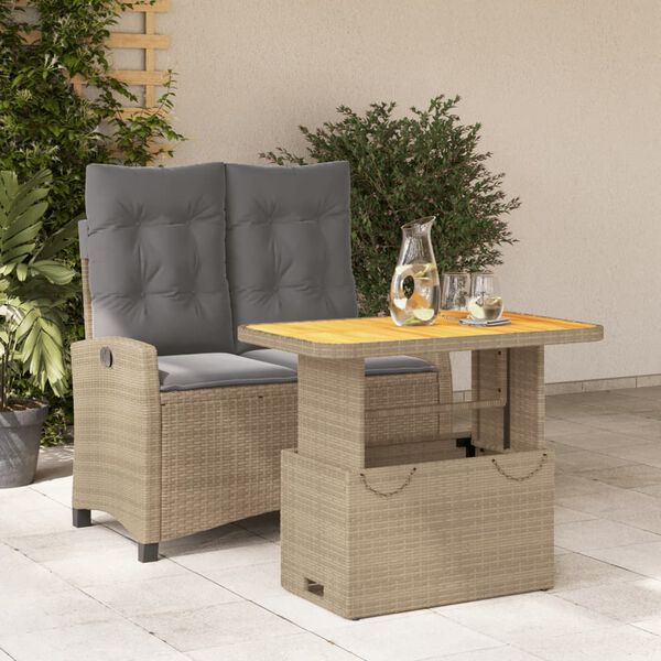 vidaXL 2-delige Tuinset met kussens poly rattan beige