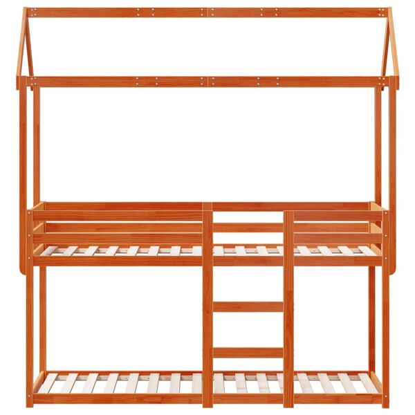 vidaXL Stapelbed met dak massief grenenhout wasbruin 80x200 cm