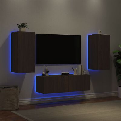 vidaXL 3-delige tv-wandmeubelset met LED-verlichting bruineikenkleurig