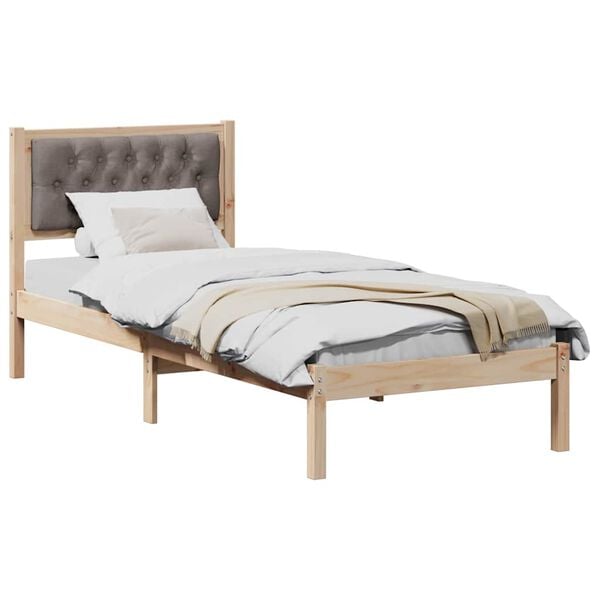 vidaXL Bedframe met hoofdeinde Taupe 90 x 200 cm Massief grenenhout