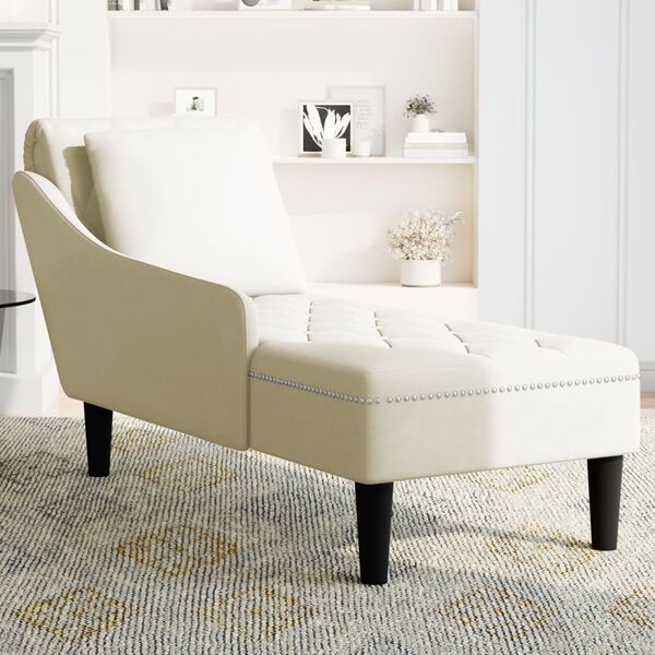 vidaXL Chaise longue met kussen&rechterarmleuning fluweel cr&egrave;mekleurig