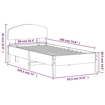 vidaXL Bedframe zonder matras massief grenenhout wit 90x190 cm