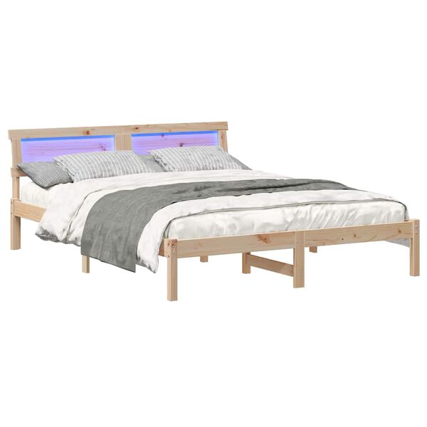 vidaXL Bedframe met hoofdeinde Bruin 140 x 200 cm Massief grenenhout