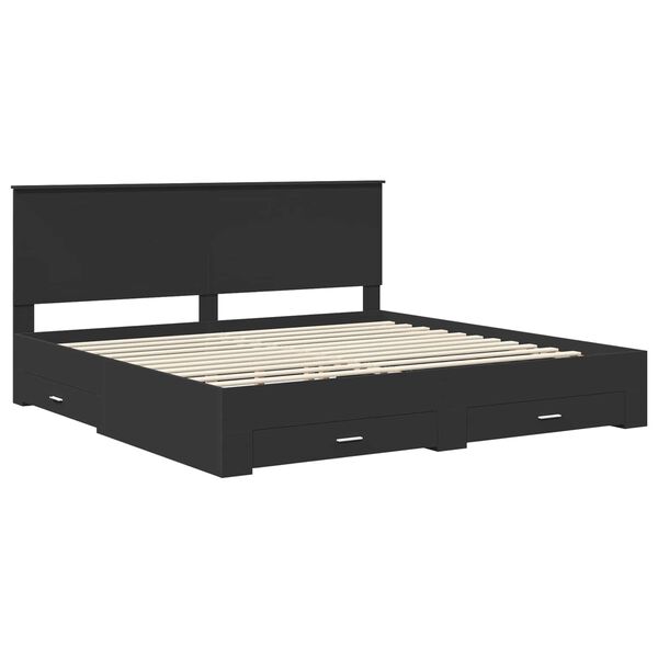 vidaXL Bedframe met lade Zwart en Zilver 200 x 200 cm Bewerkt hout