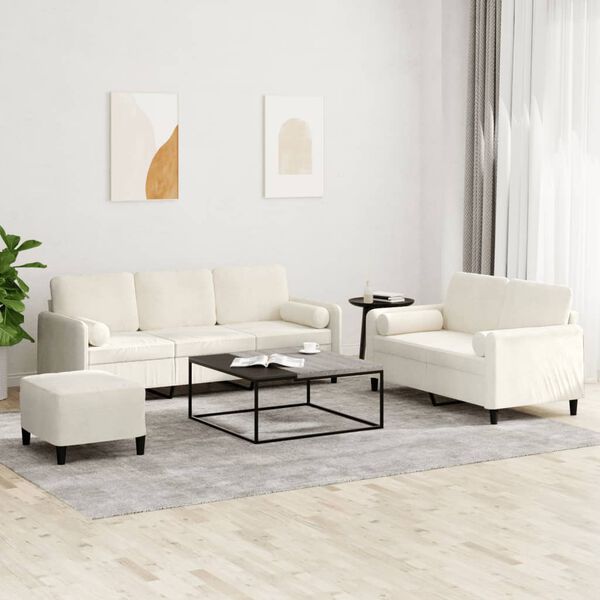vidaXL 3-delige Loungeset met kussens fluweel cr&egrave;mekleurig