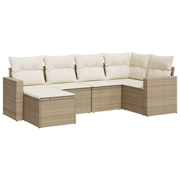 vidaXL 6-delige Loungeset met kussens poly rattan beige