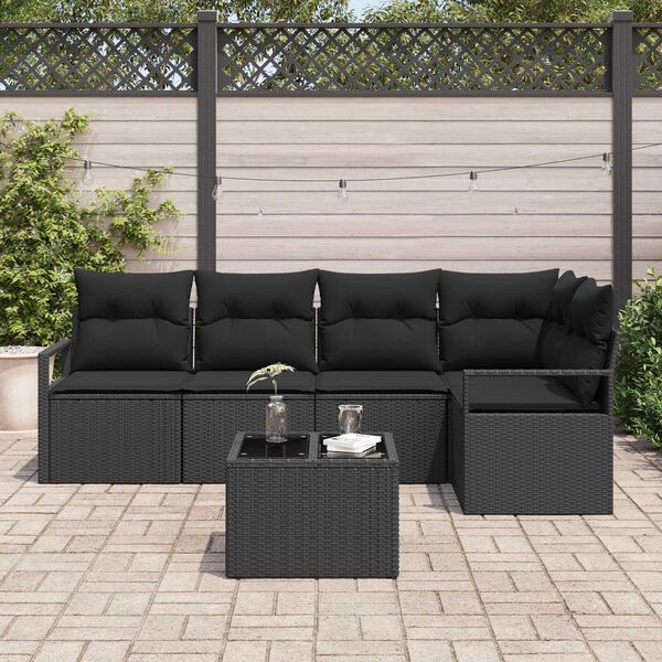 vidaXL Tuin Sofa Set 6 pcs Zwart Poly Rattan en Poedergecoat Staal