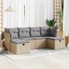 vidaXL 6-delige Loungeset met kussens poly rattan beige