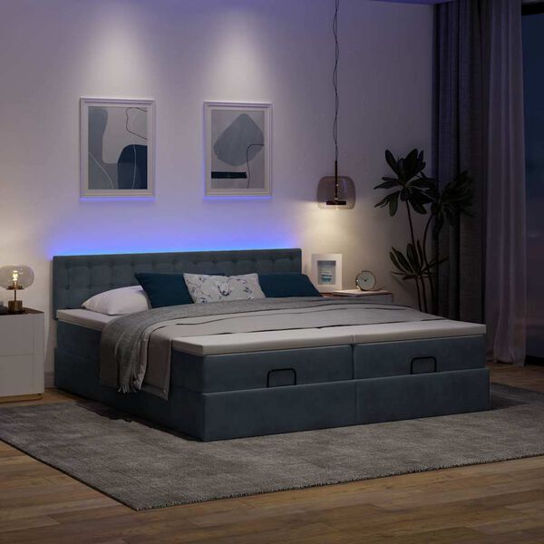 vidaXL Ottoman bed met matrassen en LED's 200x200cm fluweel