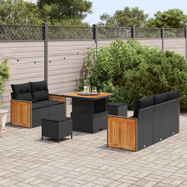 vidaXL Tuin Sofa Set met kussen met opslag Zwart Poly riet
