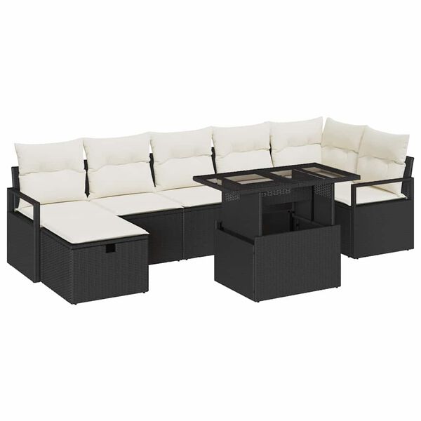 vidaXL Tuin Sofa Set met kussen met opslag 8 pcs Zwart Poly riet