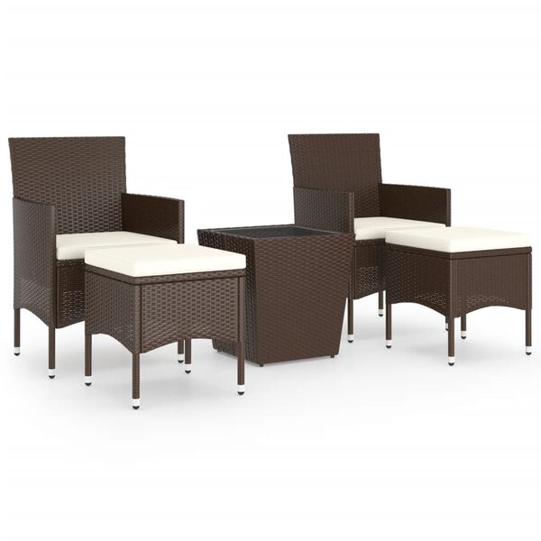 vidaXL 5-delige Bistroset poly rattan en gehard glas bruin