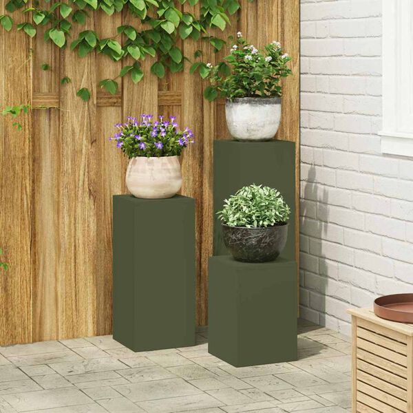 vidaXL Plantenstandaard 3 pcs Olijfgroen Staal