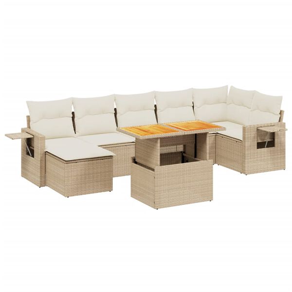 vidaXL 8-delige Loungeset met kussens poly rattan beige