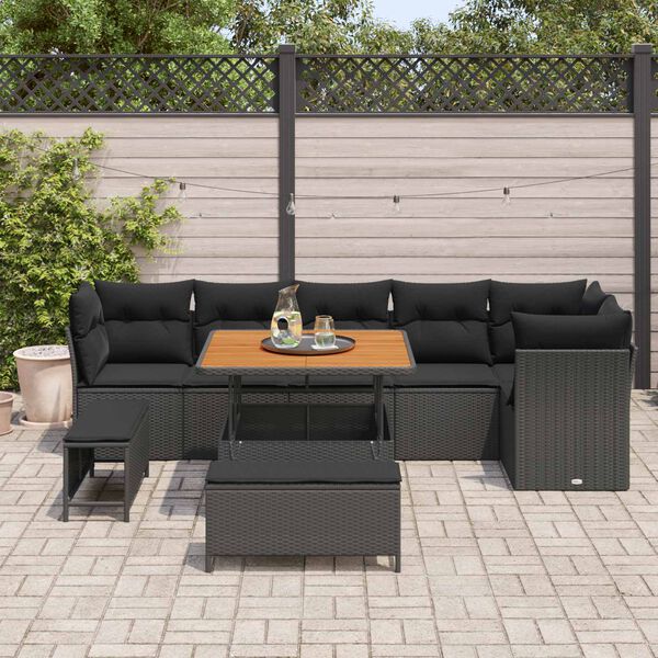 vidaXL Tuinbankenset 9 pcs Zwart poly rattan