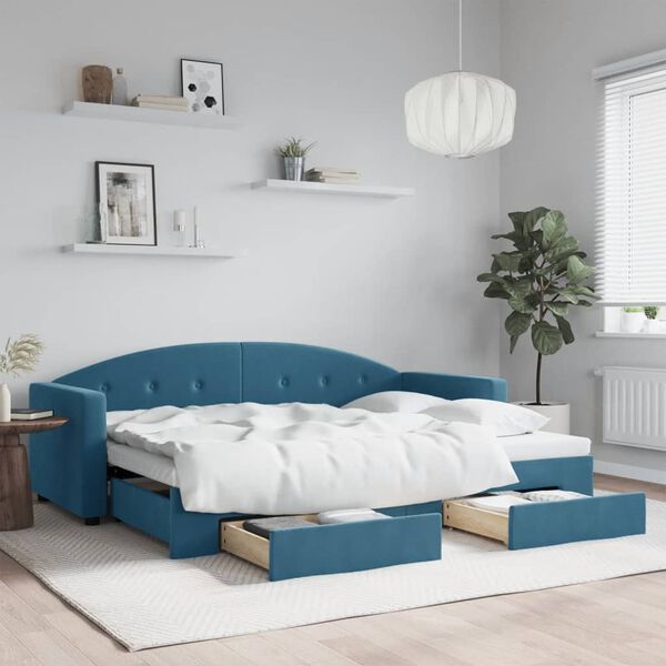 vidaXL Slaapbank met onderschuifbed en lades 80x200 cm fluweel blauw