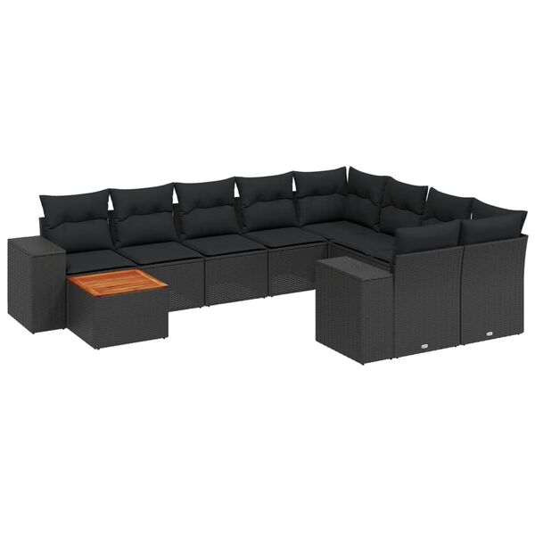 vidaXL 10-delige Loungeset met kussens poly rattan zwart