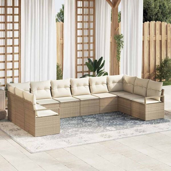 vidaXL Tuinbankenset met kussen 10 pcs Beige en Wit poly rattan