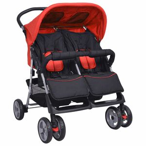 vidaXL Tweelingwagen staal rood en zwart